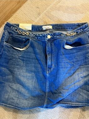 L'AGENCE Blue Denim Jeans with Gold Chain Waist Accent